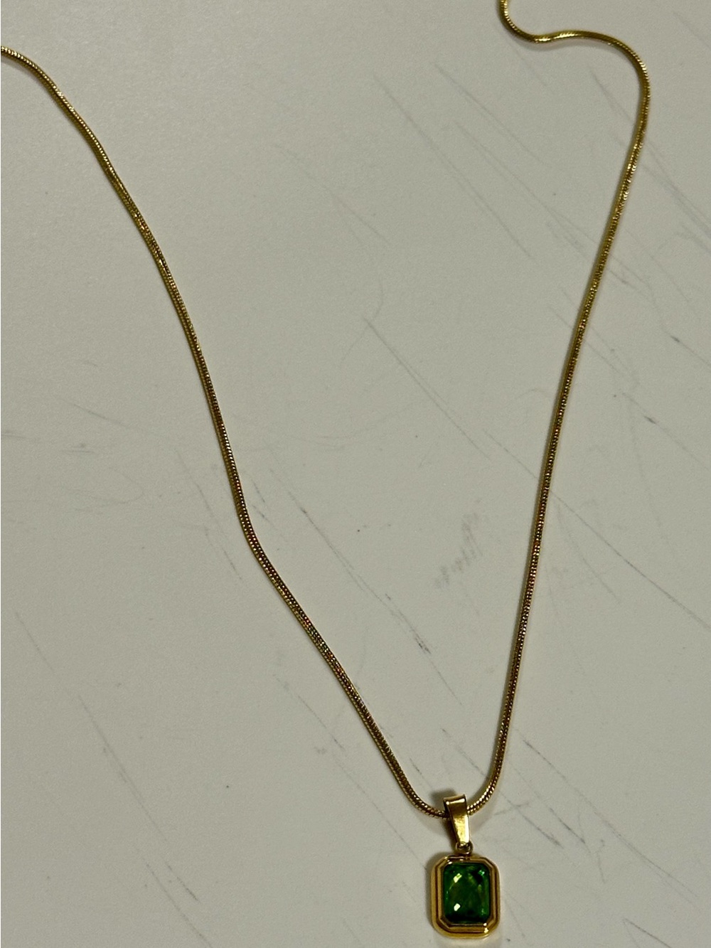 Gold Necklace with Green Gem Pendant - Women Jewelry 16in